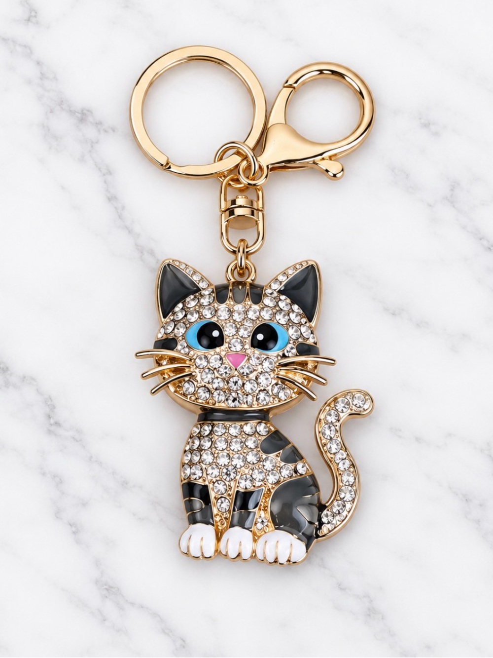 Gold Crystal Cat Keychain - Fashionable Cat Pet Accessory